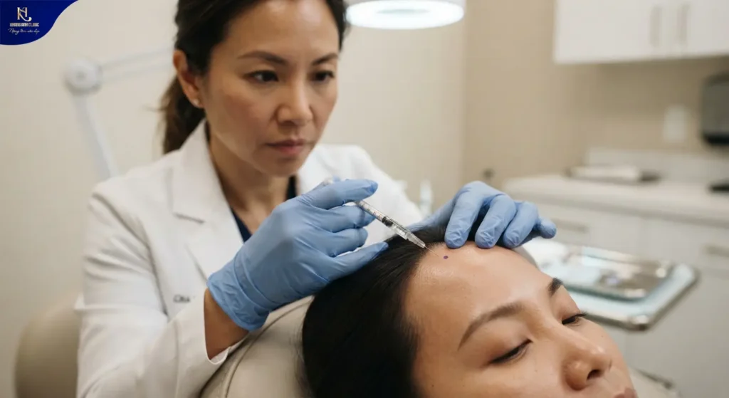 Bác sĩ thực hiện tiêm Botox xóa nhăn trán chuẩn y khoa