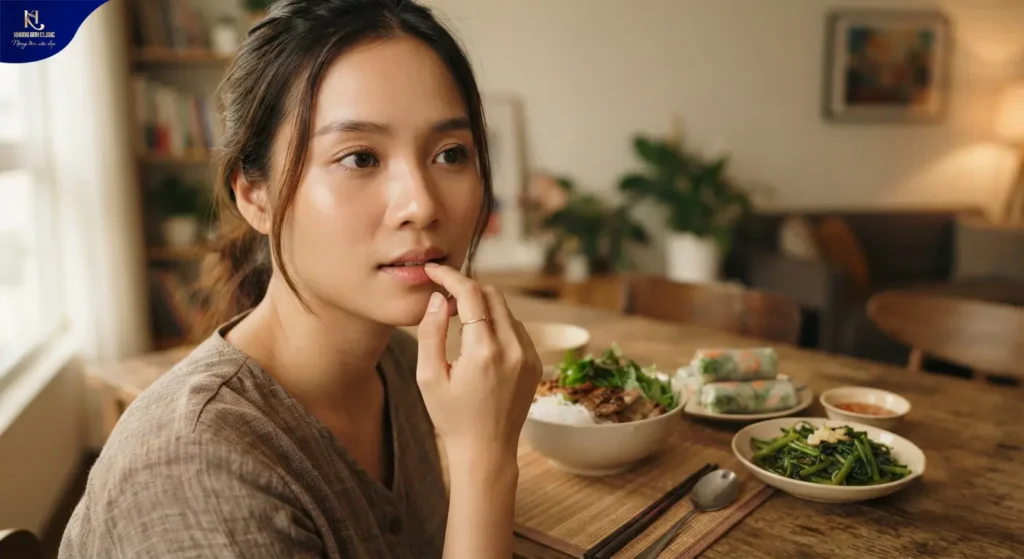 khử thâm môi ăn gà được không