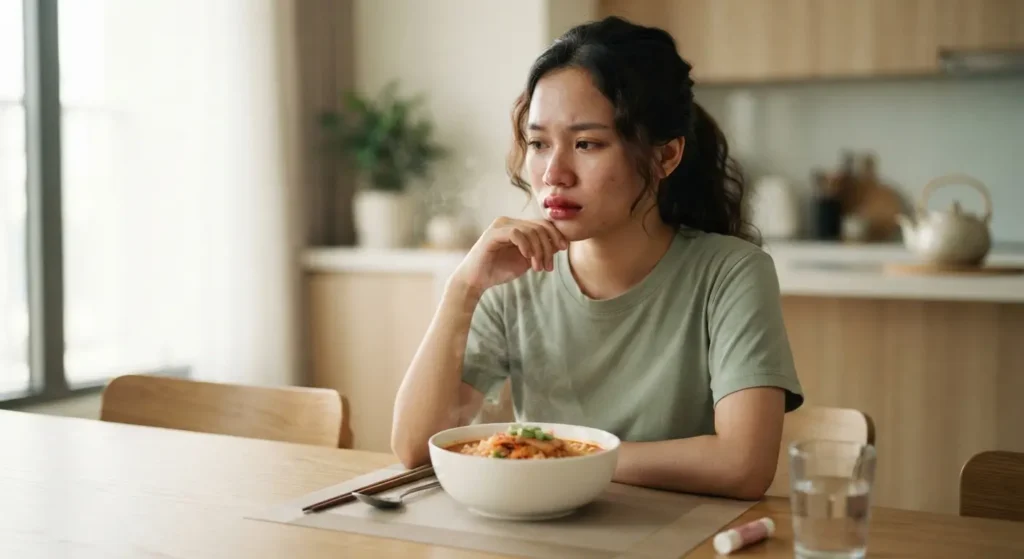 khử thâm môi ăn mì tôm được không