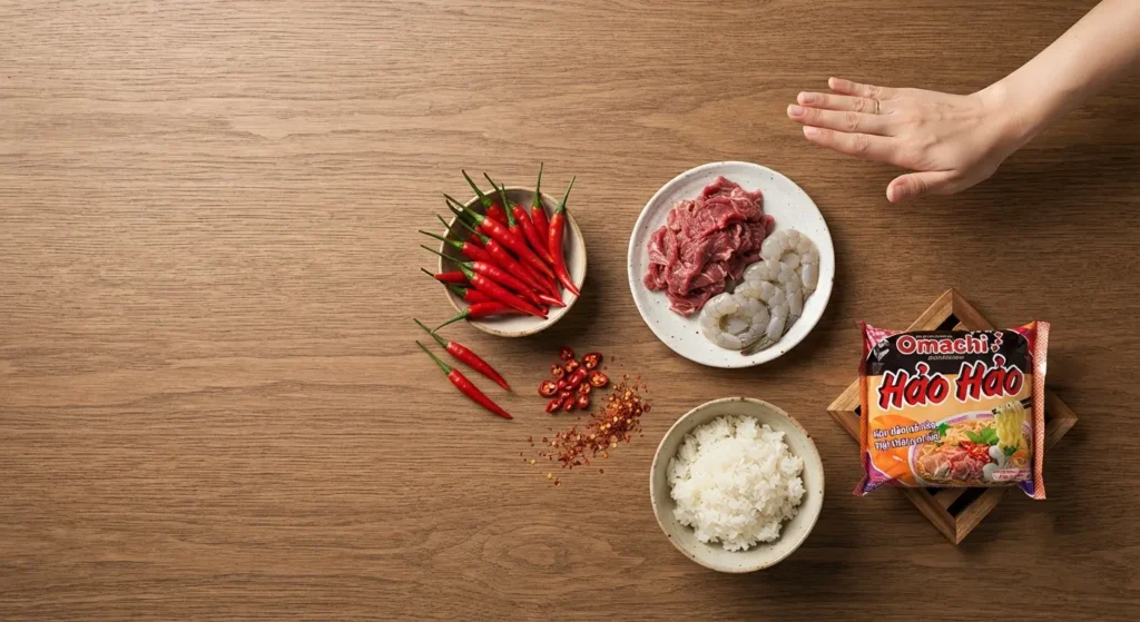 khử thâm môi ăn mì tôm được không