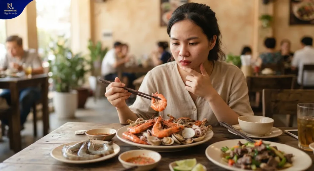 khử thâm môi ăn tôm được không