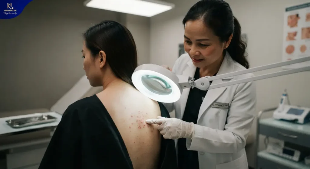 bé bị nổi mẩn đỏ không ngứa, người nổi đốm đỏ, nổi đốm đỏ trên da không ngứa, nổi những mảng đỏ trên da, da xuất hiện đốm đỏ
