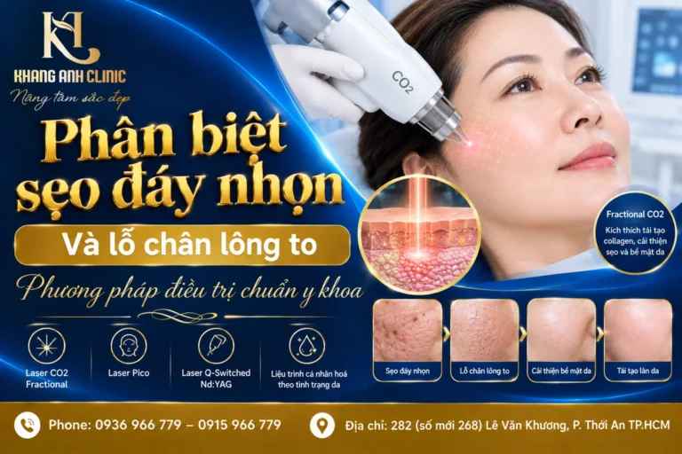 lỗ chân lông to và sẹo đáy nhọn, sẹo đáy nhọn và lỗ chân lông to